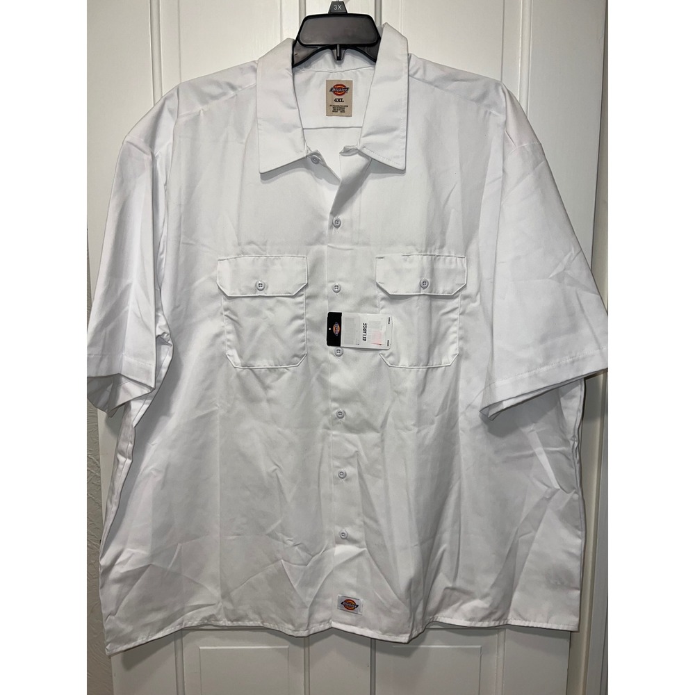 NEW Dickies Mens Short Sleeve Work Shirt White Button Down 4XL